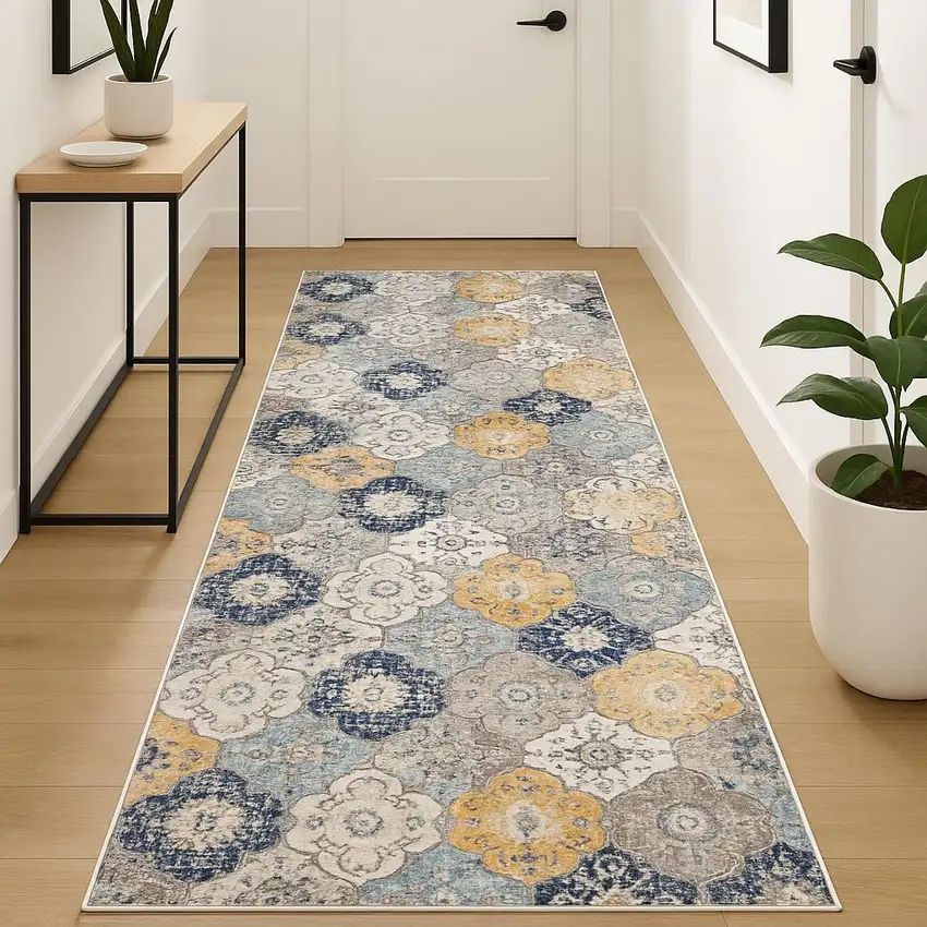 18' Rust And Gray Abstract Runner Rug Photo 4