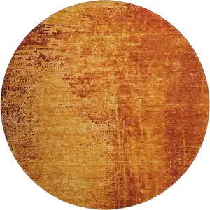 Photo of 8' Rust And Gray Abstract Washable Round Rug With UV Protection