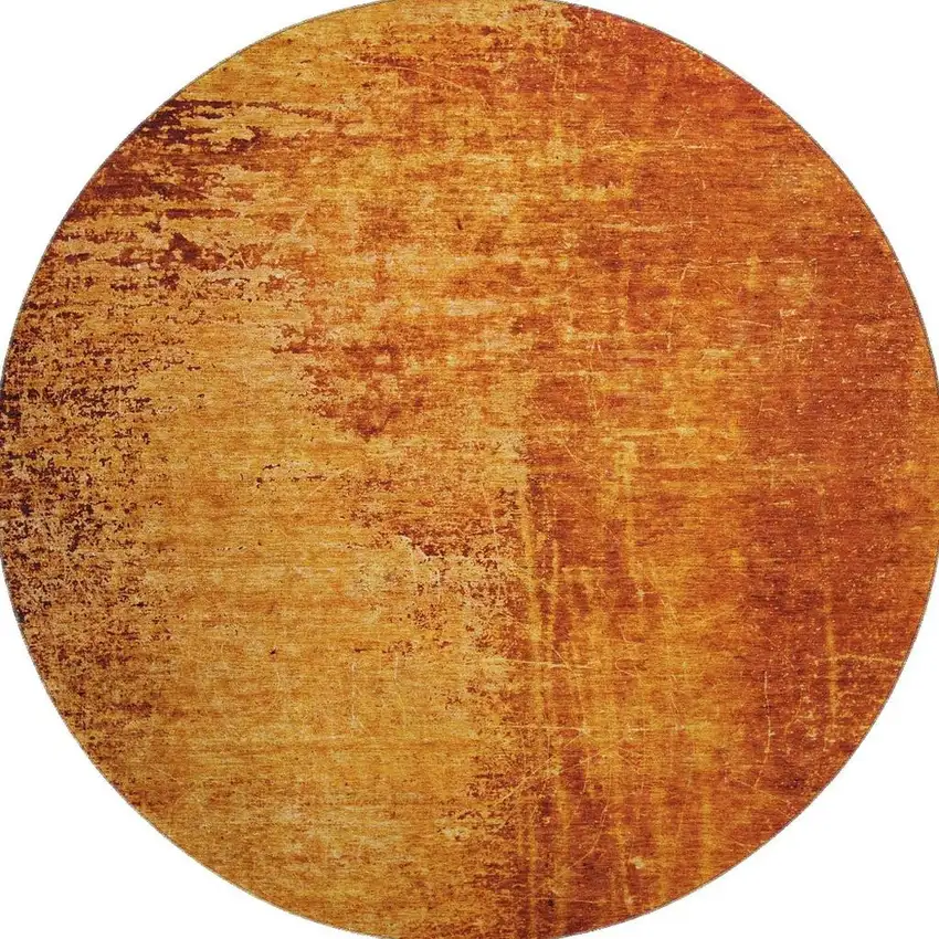 8' Rust And Gray Abstract Washable Round Rug With UV Protection Photo 3