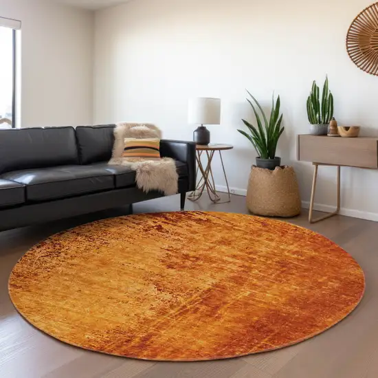8' Rust And Gray Abstract Washable Round Rug With UV Protection Photo 4