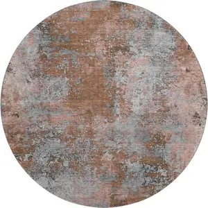 Photo of 8' Rust And Gray Abstract Washable Round Rug With UV Protection