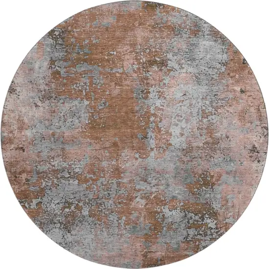 8' Rust And Gray Abstract Washable Round Rug With UV Protection Photo 1