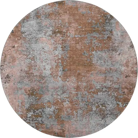 8' Rust And Gray Abstract Washable Round Rug With UV Protection Photo 3