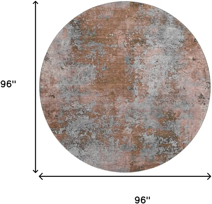 8' Rust And Gray Abstract Washable Round Rug With UV Protection Photo 9