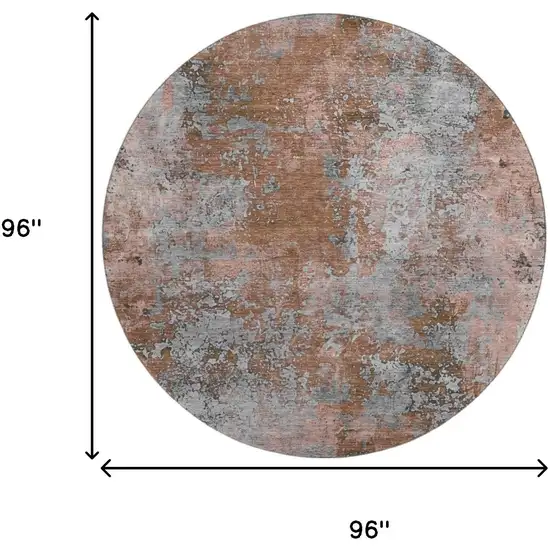 8' Rust And Gray Abstract Washable Round Rug With UV Protection Photo 9