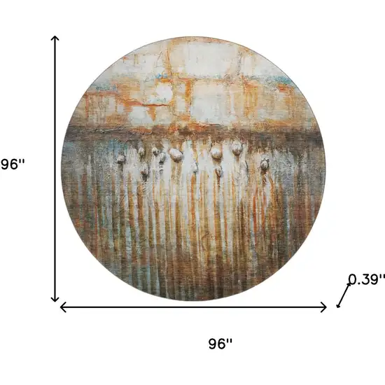 8' Rust And Gray Abstract Washable Round Rug With UV Protection Photo 8