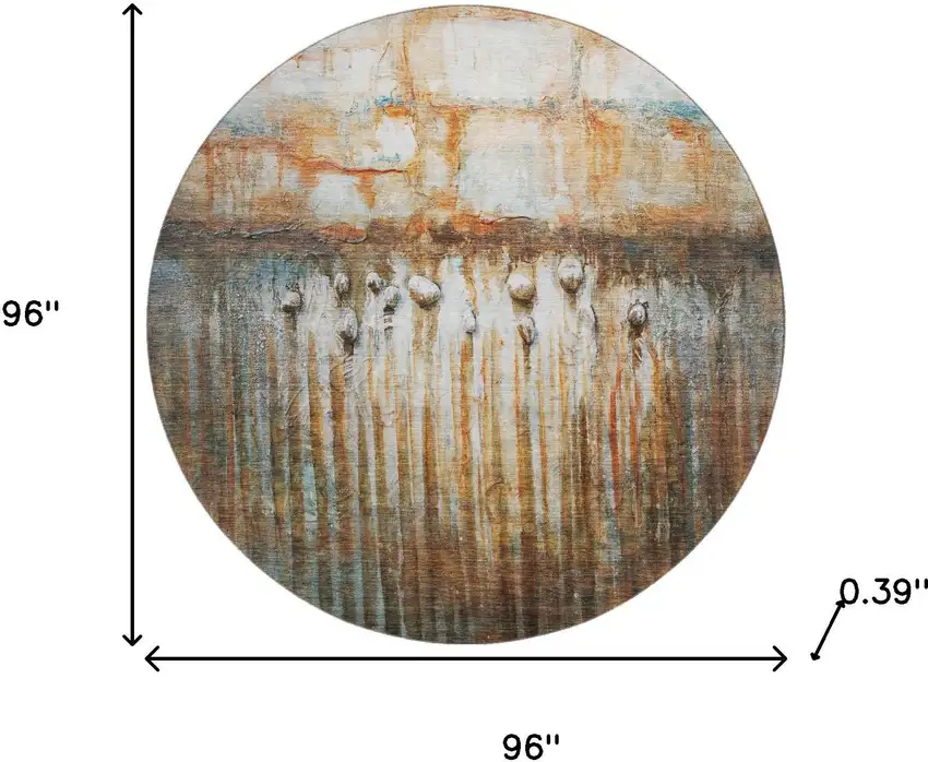 8' Rust And Gray Abstract Washable Round Rug With UV Protection Photo 8