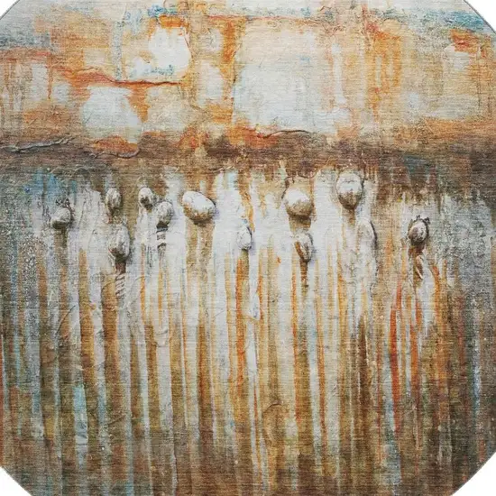 8' Rust And Gray Abstract Washable Round Rug With UV Protection Photo 3