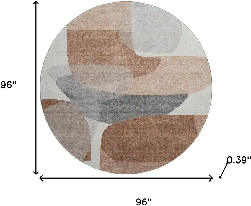 8' Rust And Gray Abstract Washable Round Rug With UV Protection Photo 8