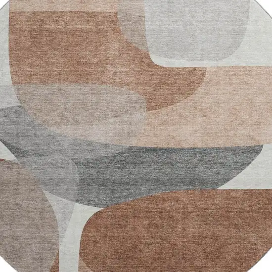 8' Rust And Gray Abstract Washable Round Rug With UV Protection Photo 3