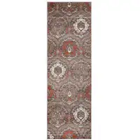 Photo of 10' Rust And Gray Floral Stain Resistant Runner Rug