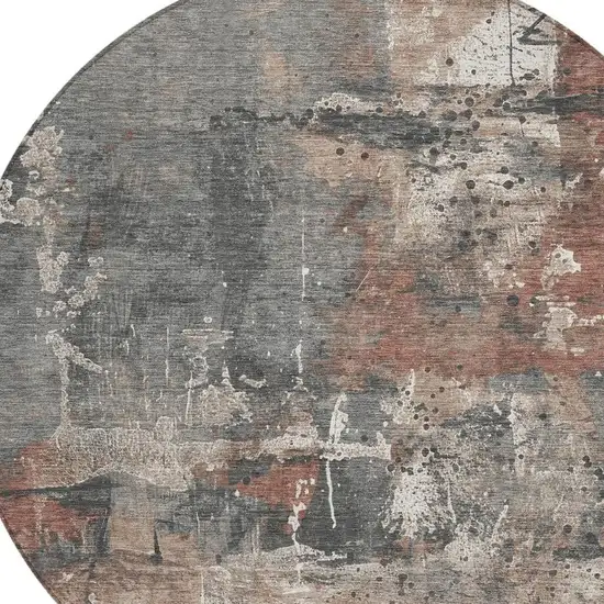 8' Rust And Gray Round Abstract Washable Indoor Outdoor Area Rug Photo 4