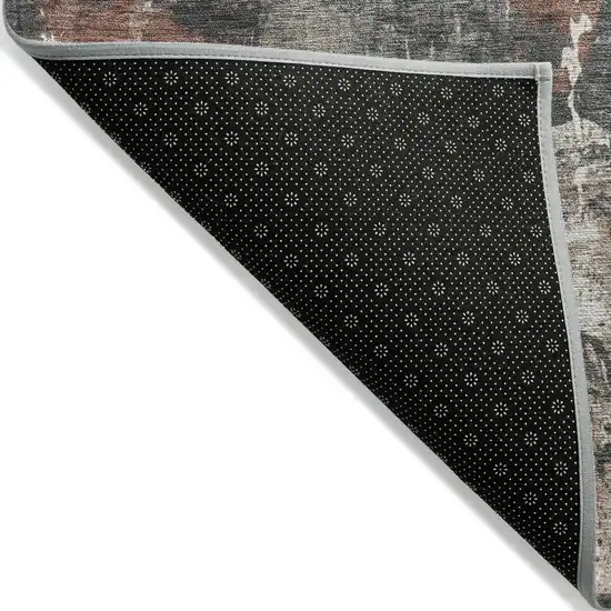 8' Rust And Gray Round Abstract Washable Indoor Outdoor Area Rug Photo 9