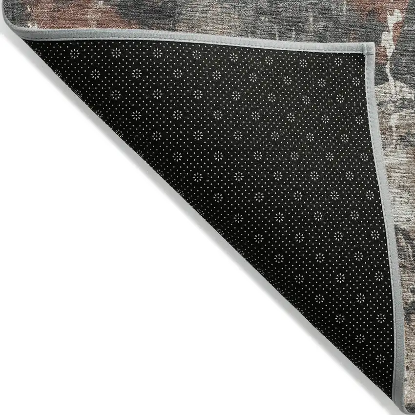 8' Rust And Gray Round Abstract Washable Indoor Outdoor Area Rug Photo 9