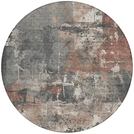 8' Rust And Gray Round Abstract Washable Indoor Outdoor Area Rug Photo 3