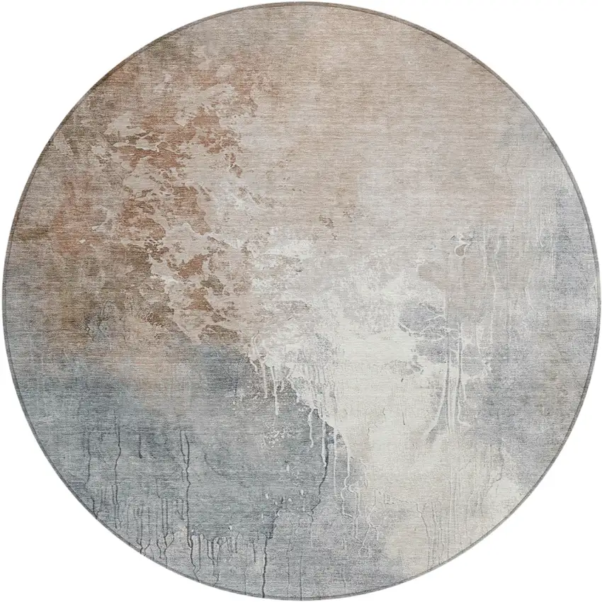 8' Rust And Gray Round Abstract Washable Indoor Outdoor Area Rug Photo 1
