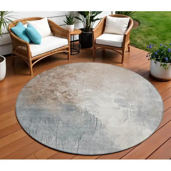 8' Rust And Gray Round Abstract Washable Indoor Outdoor Area Rug Photo 2