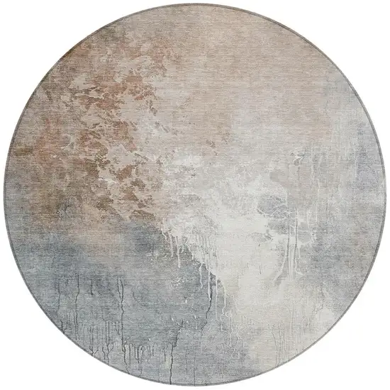 8' Rust And Gray Round Abstract Washable Indoor Outdoor Area Rug Photo 4