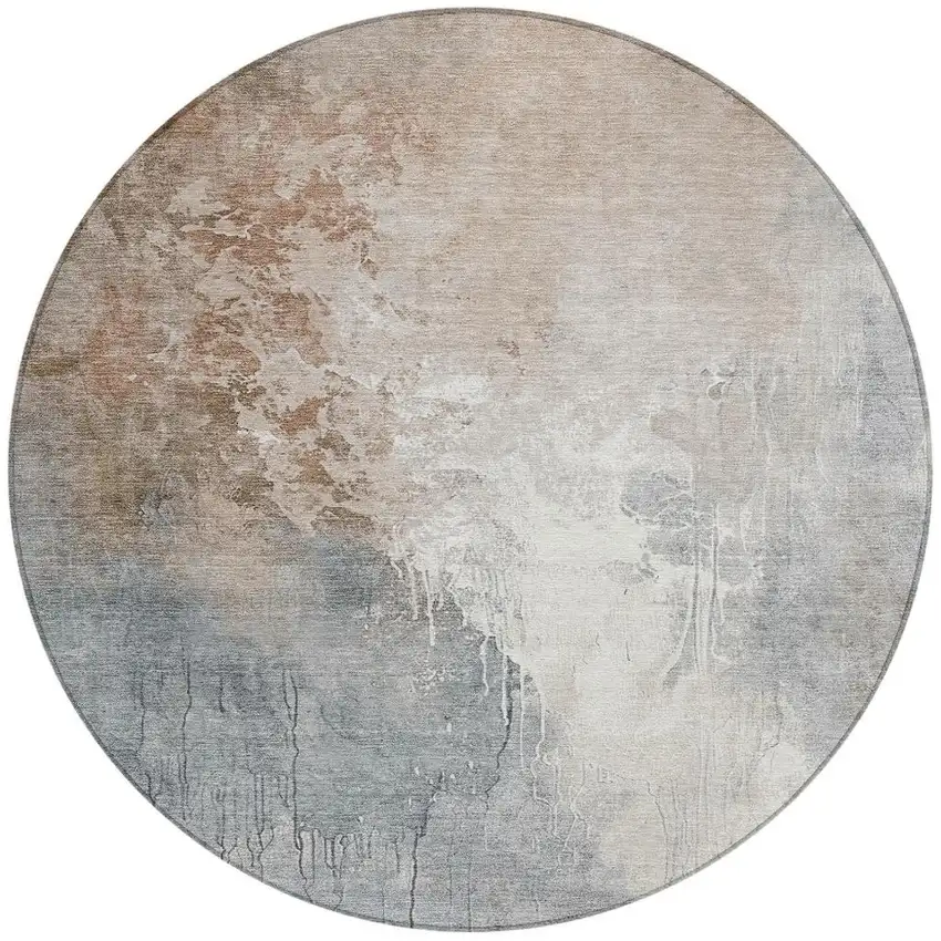 8' Rust And Gray Round Abstract Washable Indoor Outdoor Area Rug Photo 4