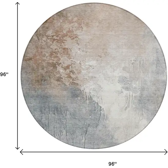 8' Rust And Gray Round Abstract Washable Indoor Outdoor Area Rug Photo 9