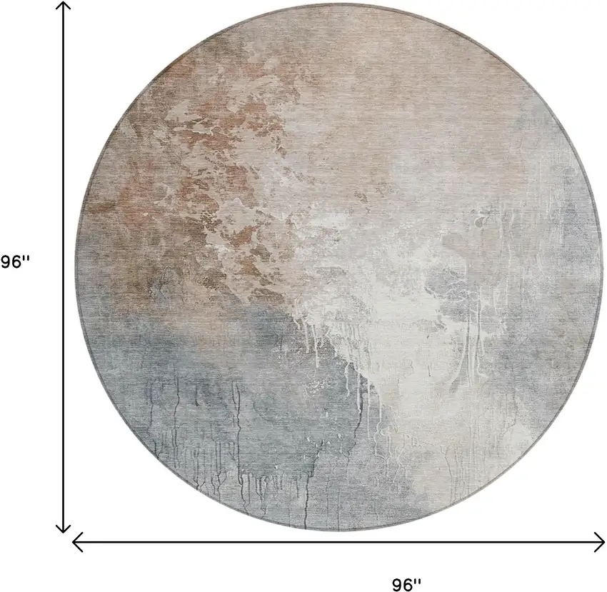 8' Rust And Gray Round Abstract Washable Indoor Outdoor Area Rug Photo 9