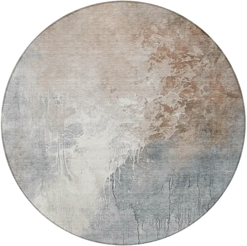 8' Rust And Gray Round Abstract Washable Indoor Outdoor Area Rug Photo 3