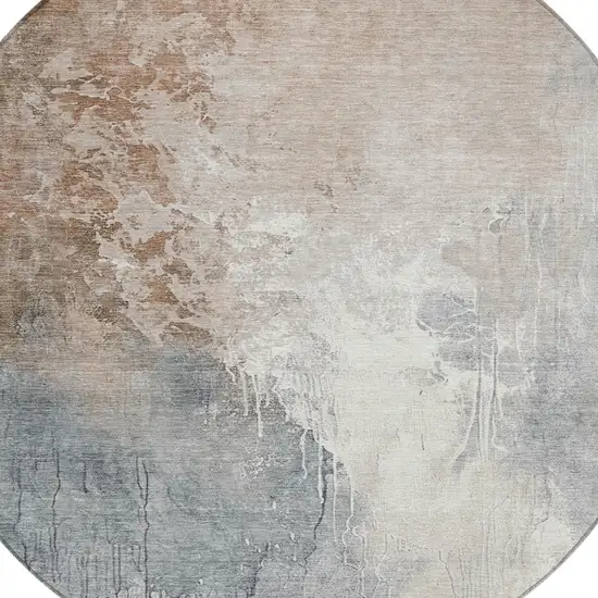 8' Rust And Gray Round Abstract Washable Indoor Outdoor Area Rug Photo 8