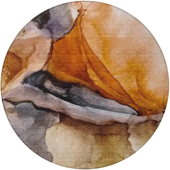 8' Rust And Gray Round Abstract Washable Indoor Outdoor Area Rug Photo 4