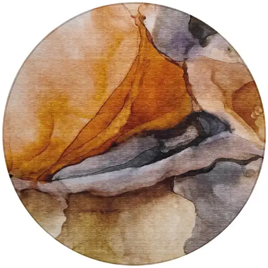 8' Rust And Gray Round Abstract Washable Indoor Outdoor Area Rug Photo 3