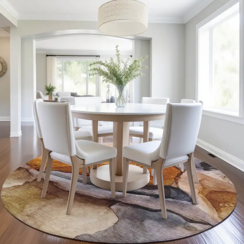 8' Rust And Gray Round Abstract Washable Indoor Outdoor Area Rug Photo 7