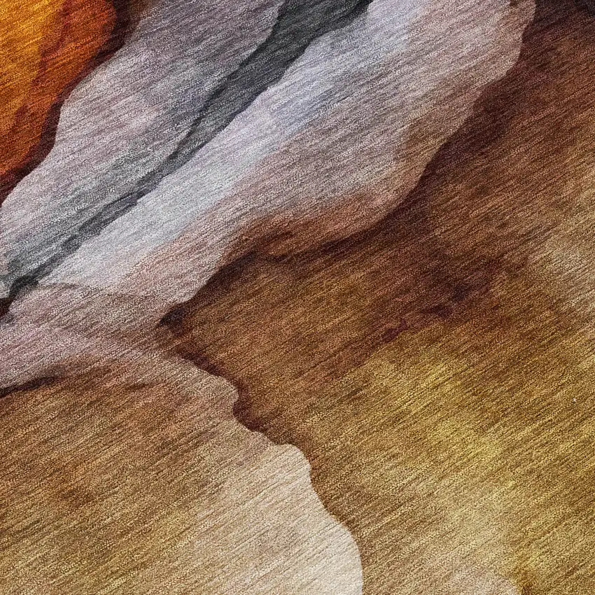 8' Rust And Gray Round Abstract Washable Indoor Outdoor Area Rug Photo 9