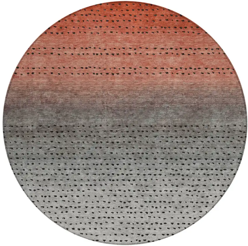 8' Rust And Gray Round Abstract Washable Indoor Outdoor Area Rug Photo 1