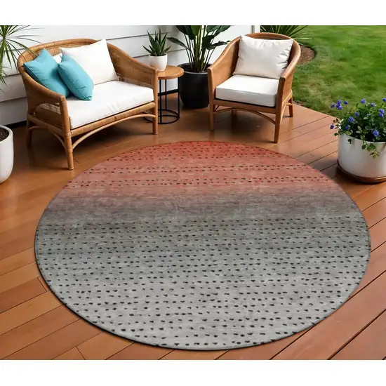 8' Rust And Gray Round Abstract Washable Indoor Outdoor Area Rug Photo 2