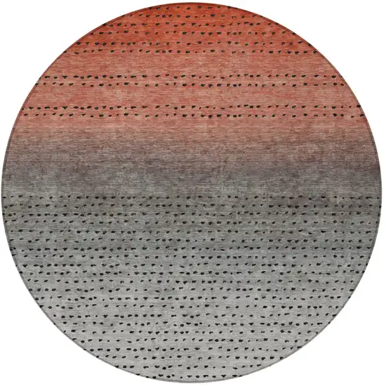 8' Rust And Gray Round Abstract Washable Indoor Outdoor Area Rug Photo 4
