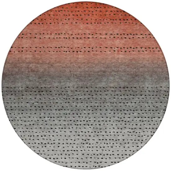 8' Rust And Gray Round Abstract Washable Indoor Outdoor Area Rug Photo 3