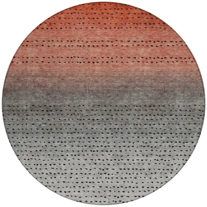 8' Rust And Gray Round Abstract Washable Indoor Outdoor Area Rug Photo 3