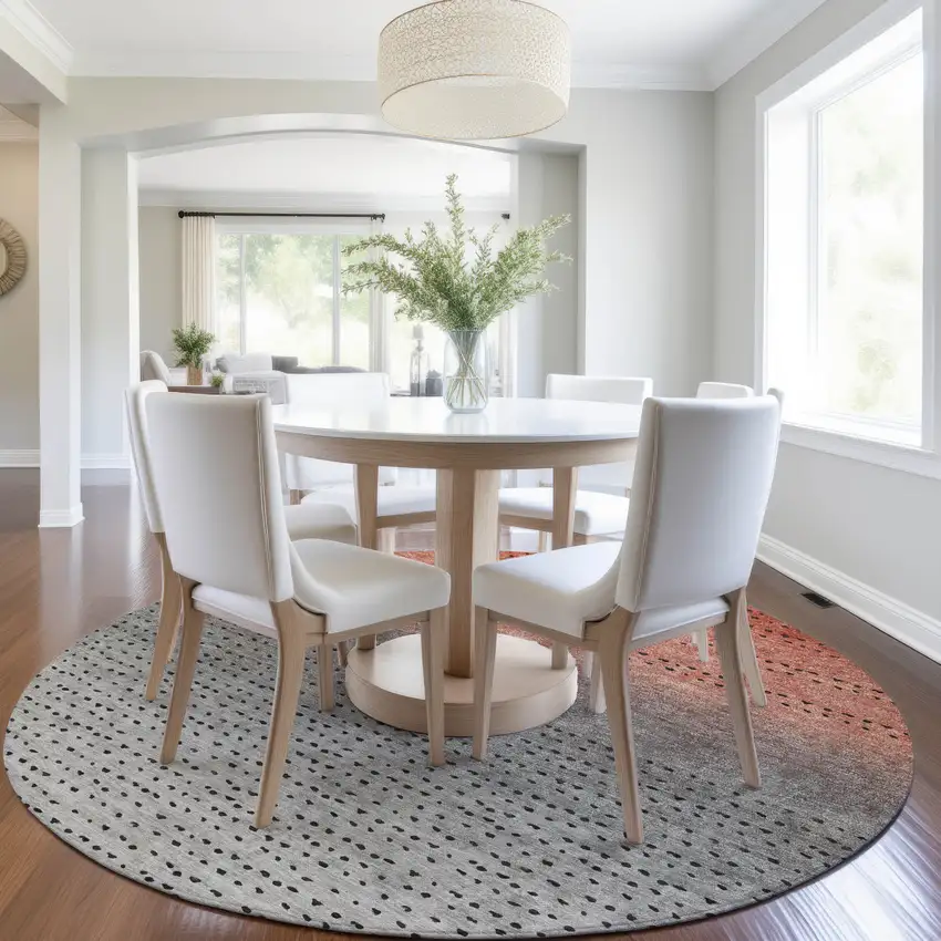 8' Rust And Gray Round Abstract Washable Indoor Outdoor Area Rug Photo 6