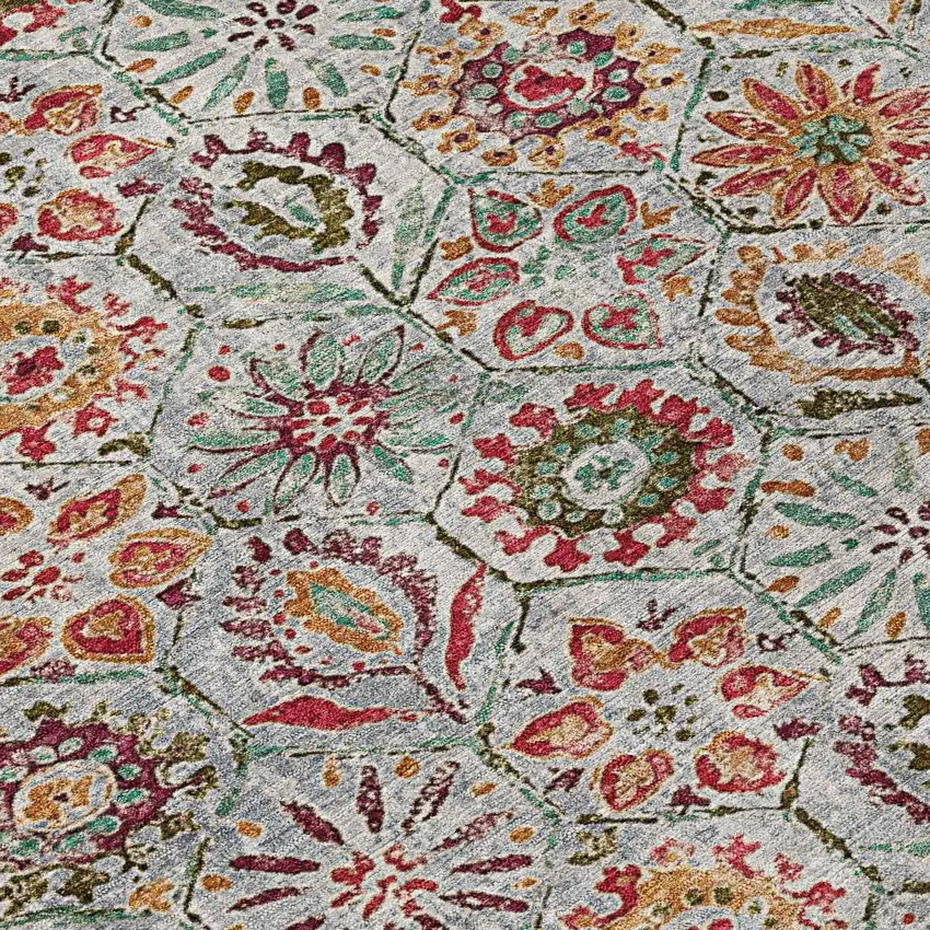 8' Rust And Gray Round Floral Washable Indoor Outdoor Area Rug Photo 8