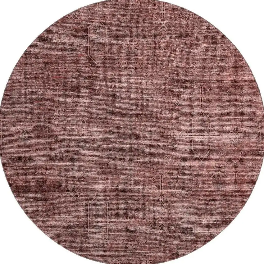 8' Rust And Gray Southwestern Washable Round Rug With UV Protection Photo 3