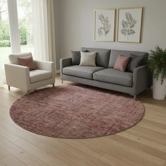 8' Rust And Gray Southwestern Washable Round Rug With UV Protection Photo 1