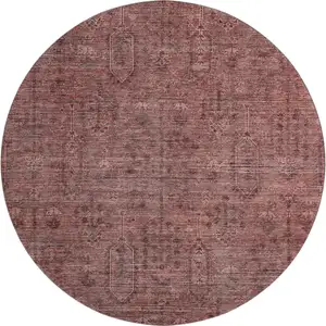 Photo of 8' Rust And Gray Southwestern Washable Round Rug With UV Protection