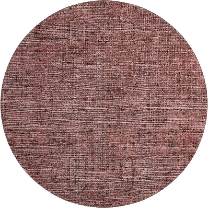 8' Rust And Gray Southwestern Washable Round Rug With UV Protection Photo 1
