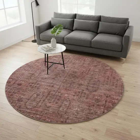 8' Rust And Gray Southwestern Washable Round Rug With UV Protection Photo 2