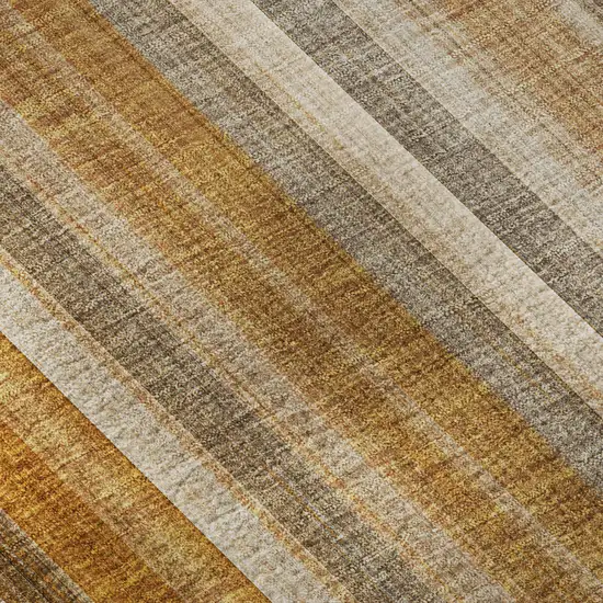 8' Rust And Gray Striped Washable Round Rug With UV Protection Photo 9