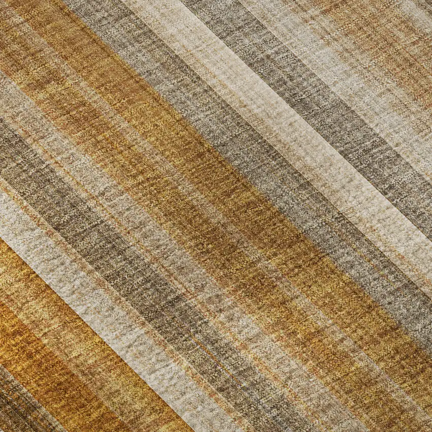 8' Rust And Gray Striped Washable Round Rug With UV Protection Photo 9