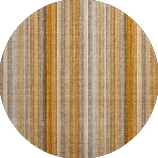 8' Rust And Gray Striped Washable Round Rug With UV Protection Photo 4