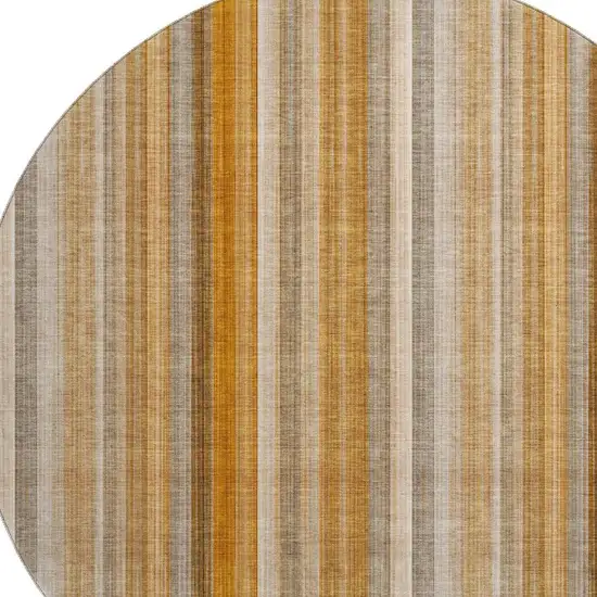 8' Rust And Gray Striped Washable Round Rug With UV Protection Photo 3