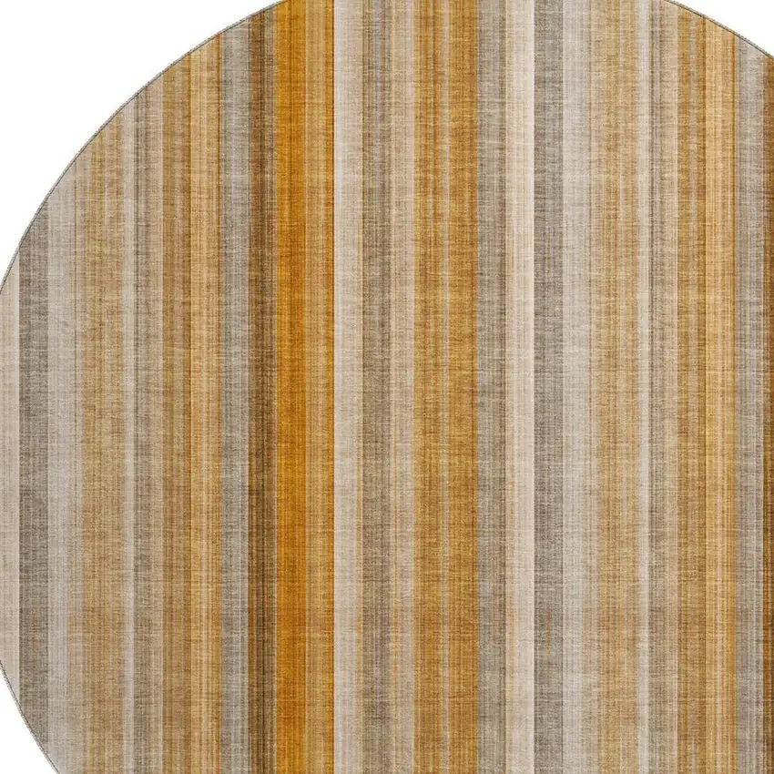 8' Rust And Gray Striped Washable Round Rug With UV Protection Photo 3