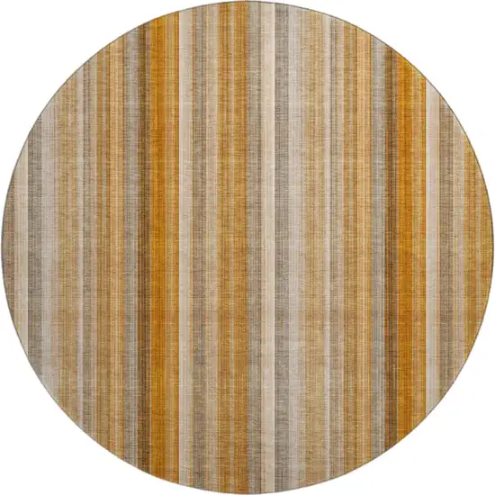 8' Rust And Gray Striped Washable Round Rug With UV Protection Photo 1