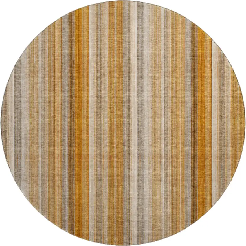 8' Rust And Gray Striped Washable Round Rug With UV Protection Photo 1